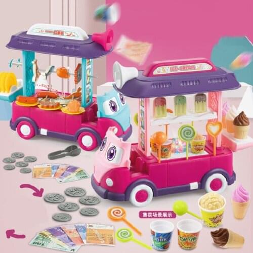 Children Play House Deformable Barbecue Ice Cream Selling Desserts Deformation Bus Car Role Playing Car Toys with Light & Music
