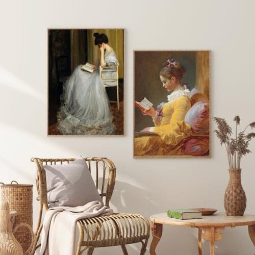 Girl Reading Vintage Oil Painting On Canvas Posters Antique Woman Reader Portrait Art Print Girls Room Office Home Wall Decor
