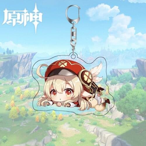 Action Genshin Impact Keychain Toys Acrylic Figure Klee Aether Lumine Paimon Lisa Jean Venti Key Ring Pendant Cute Gift For Kids