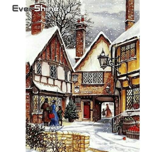 EverShine 5D DIY Diamond Painting Landscape Art Kits Diamond Embroidery House Mosaic Cross Stitch Hot Sale Winter Wall Decor