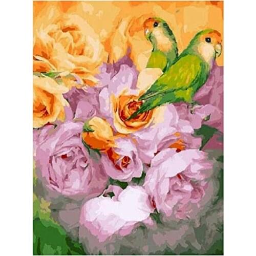 GATYZTORY 60x75cm Painting By Numbers Animals Parrot Pink Rose Frameless DIY Paint By Numbers Home Decor Unique Gift