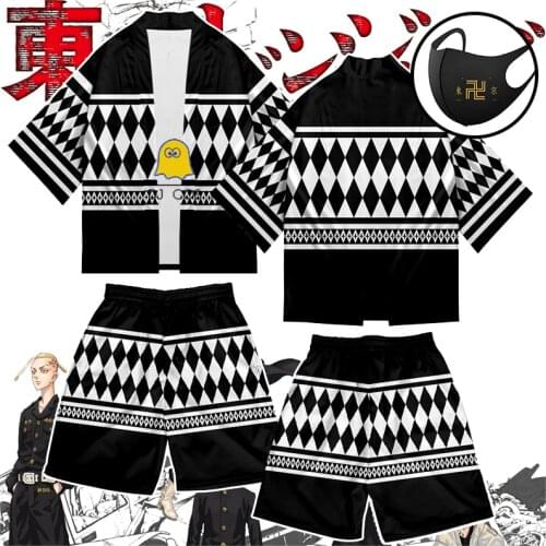 Tokyo Revengers Cloak Cosplay T-shirt Hanagaki Takemichi Ken Ryuguji Haori Kimono for Summer Top Shirts Shorts Face Cover Tee