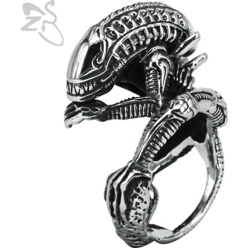 ZS 2018 Mens Ring Punk Alien Dragon Ring Mens Stainless Steel Rings Big Biker Gothic Finger Rings for Man Jewelry Cool Gifts