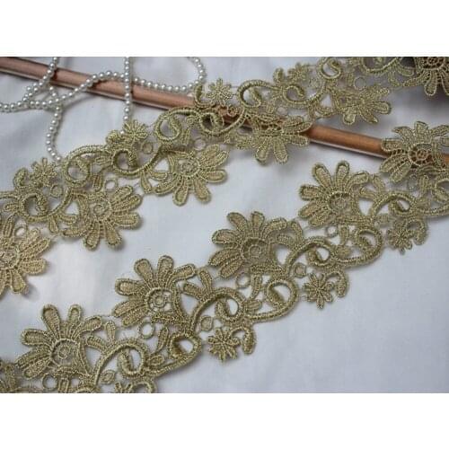 7.5cm wide-5Yards/lot Gold Embroidery Lace Trim in Metallic Gold for Bridal,Wedding Gown, Sash, Costume design