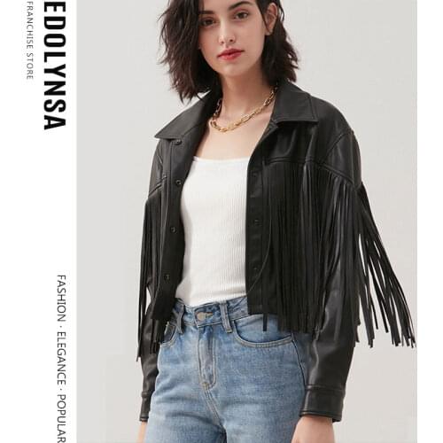 High Quality Tassel Jacket Biker Jacket Short PU Leather Jacket 2020 Ladies Solid Fringed Short Coat Women Jackets Trends Y71
