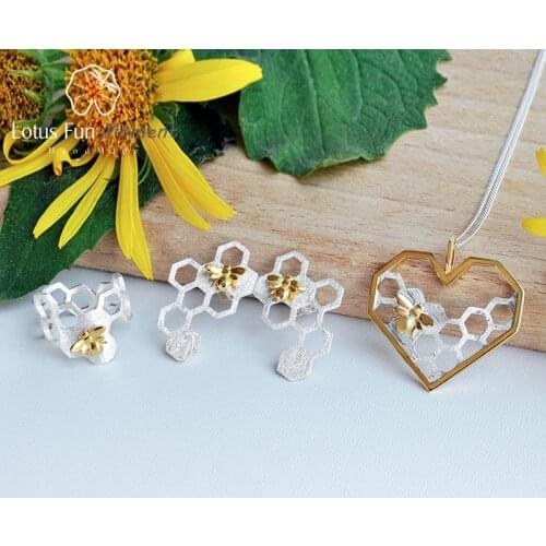 Lotus Fun Moment Real 925 Sterling Silver Natural Handmade Fashion Jewelry Creative Honeycomb Home Guard Jewelry Set for Women