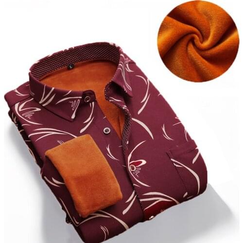 Fashion Winter Shirts Men Plus Velvet Thick Warm Long Sleeve Dress Shirt Chemise Homme