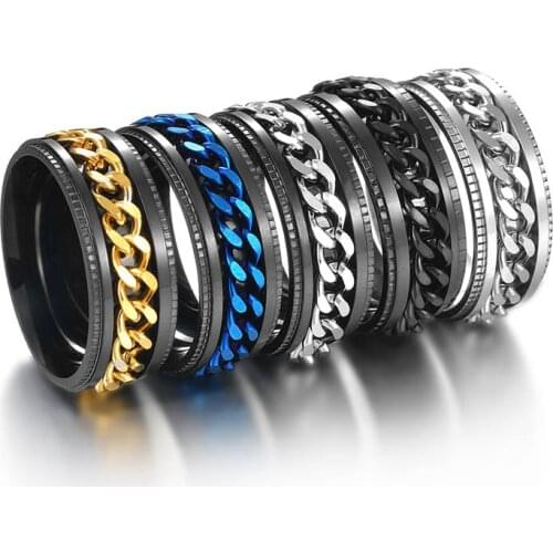 Titanium Stainless Steel Chain Spinner Ring For Men Blue Gold Black Punk Rock Rings Accessories Jewelry Gift