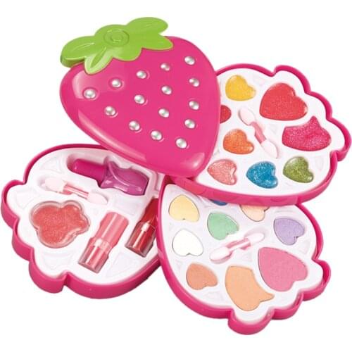 Strawberry Shape Makeup Kit For Girl W/ Lipstick Eye Shadow Cosmetics Set Cute Play Set Fashion Makeup Kit for Girls Toys