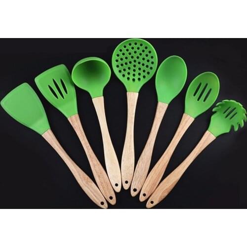 New 7pcs/set Kitchenware Cooking Tools Set Silicone 2 Turners + 2 Spoons +1 Ladle +1 Colanders+1 Pasta Fork