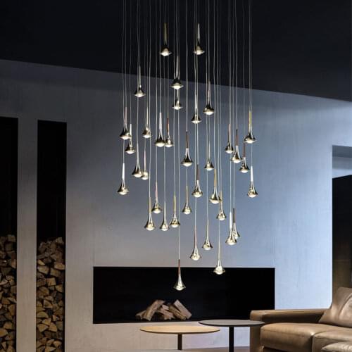 Nordic Rain LED Pendant Light Stair Led Long Italian long hanging lights Villa Restaurant Bar Living Room silver pendant lights