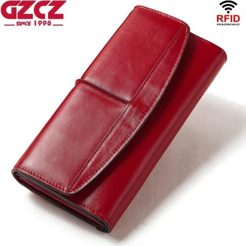 GZCZ New Genuine Leather Women Wallet Female Long Vallet Card Holder Coin Purse For Girls Fashion Clutch Money Pocket Walet
