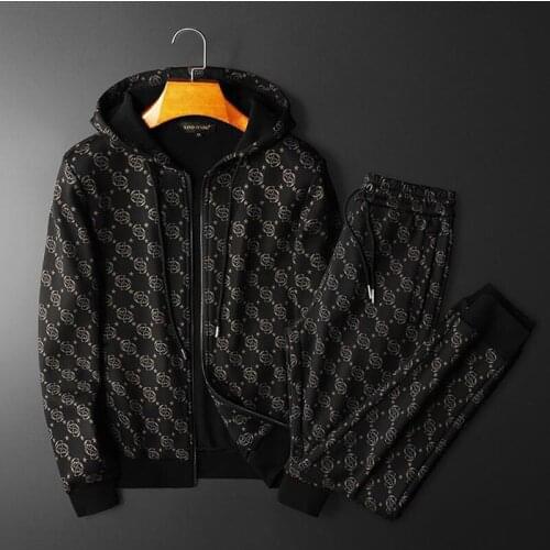 2021 autumn and winter new sweater suit mens fashion casual thickening suit