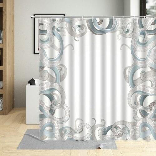 Octopus Cuttlefish Print Shower Curtain Undersea Animals Tentacles Kraken Suckers Pattern Bathroom Curtains Waterproof Decor
