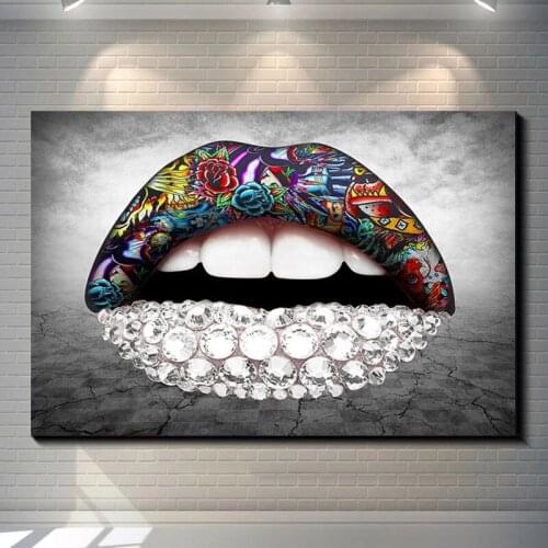 Fashion Sexy Lips Canvas Paintings Lipstick on Lip Posters Prints Wall Graffiti Art Pictures for Living Room Wall Decor Cuadros