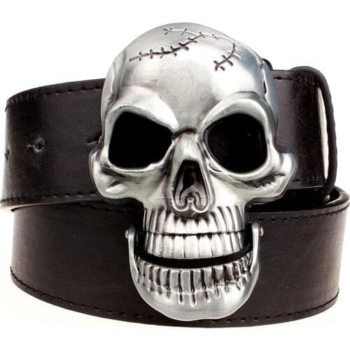 Exaggeration mens belt Big skull belt metal buckle skull belts Skeleton men punk rock belt performance hip hop girdle