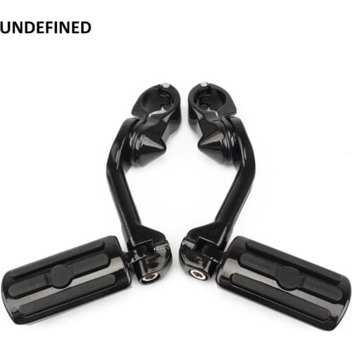 1 1/4" 32mm Motorcycle Highway Foot Pegs Black Adjustable Engine Guard Long Angled Footrest Mount For Harley Yamaha Honda Suzuki