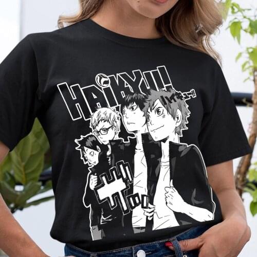 Harajuku Shirt Haikyuu Printed Round Neck Mens Shirt Unisex Tops