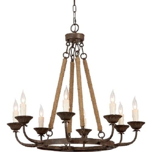 Rustic metal chandeliers hemp rope hanging lighting fixtures vintage farm house lamp dining living room lamp in kitchen bedroom