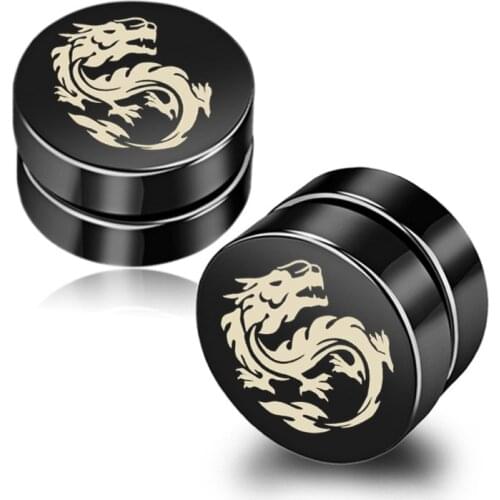 Tassina Magnetic Dragon Black non pierced Earrings Minimalist Stainless Steel small Earrings For Men Wholesales Fashion Jewelry