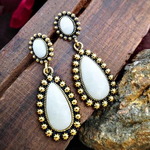 Earrings Drop Vintage Ear Studs Water drop Woman Jewelry Moonstone Dangle
