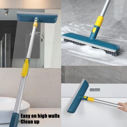 Yocada Scrape and Brush Floor Scrub Brush with Adjustable Long Handle 37" to 51" for Cleaning Bathroom Tile Bathtub Deck
