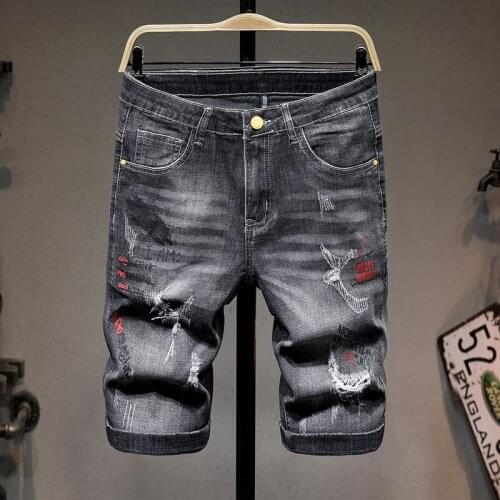 Summer Mens Street Wear Fashion Embroidery Design Washed Vintage Male Casual Jeans Shorts Straight Thin Light Denim short