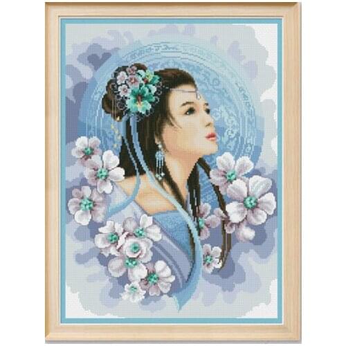 Blue classical beauty cross stitch kit DMC brand thread animal dog count canvas fabric embroidery handmade needlework craft supp