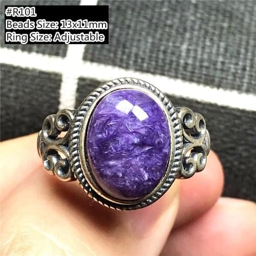 Top Natural Purple Charoite Ring Jewelry For Woman Lady Man Silver Crystal Oval Beads Lucky Gemstone Adjustable Size Ring AAAAA