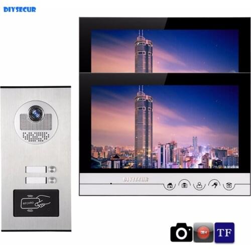 DIYSECUR 9" Record/Photograph Video Intercom Doorbell Video Door Phone System IR Camera Build-in RFID Reader For 2 Families