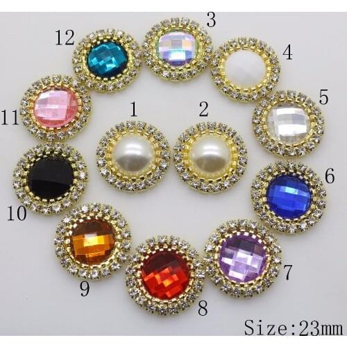 High quality 2017 New 23MM lvory pearl crystal button golden metal Rhinestone button DIY apparel Invitation Wedding Decoration