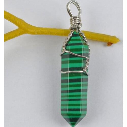 Green Malachite Lucky Point GEM Pendant Wire Wrapping Jewelry S1236