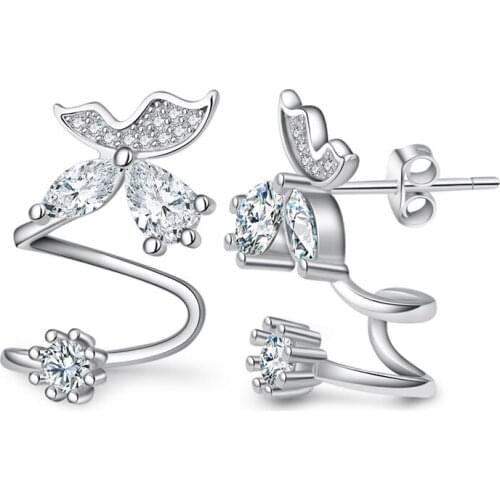 High quality Fashion Jewelry New Design Butterfly Shiny Zircon 925 Sterling Silver Stud Earrings for Women gift Promotion