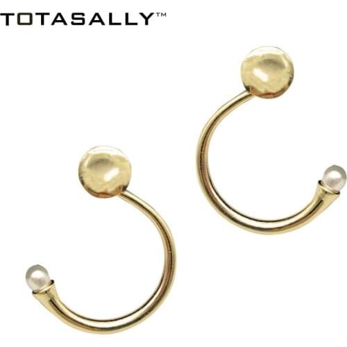 TOTASALLY Fashion Metal Style Imitation Pearl Stud Earrings women simple geometric Golden Color C Earrings DropShipping Jewelry