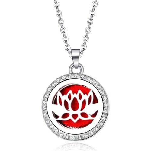 Lotus White Zircon Perfume Aroma Locket Pendant Necklace Stainless Steel Aromatherapy Essential Oil Diffuser Crystal Jewelry