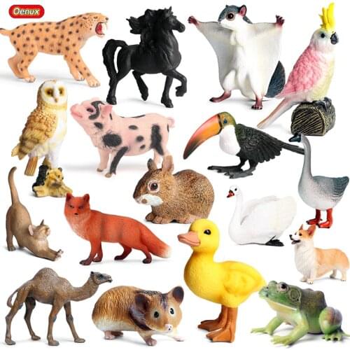 Oenux Animals Zoo Wild Farm Sealife Crocodile Frog Camel Horse Pig Duck Owl Model Action Figures Educational Toy For Kids Gift