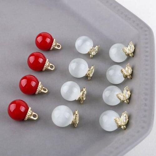 10pcs/lot Real gold plating zircon opal red round beads Charms pendant For DIY handmade jewelry earring material