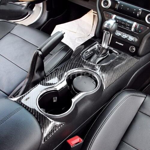 100% Real Carbon Fiber Control Gear Shift Panel Decorative Cover Car Styling Sticker For Ford Mustang 2015 2016 2017 2018