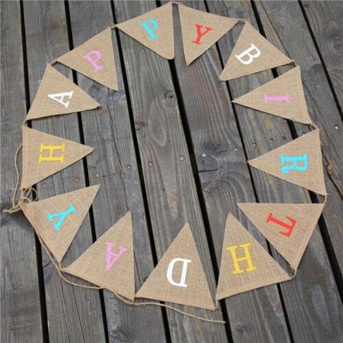 2 PCS 1 batch of color HAPPY BIRTHDAY pull flag linen decorations celebrate holiday party birthday banner swallowtail flag