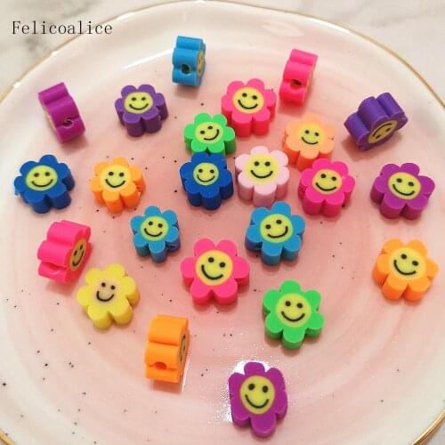 20pcs Smiley Face Polymer Clay Shape Spacer Beads For DIY Handmade Jewelry Craft Accessories 10mm