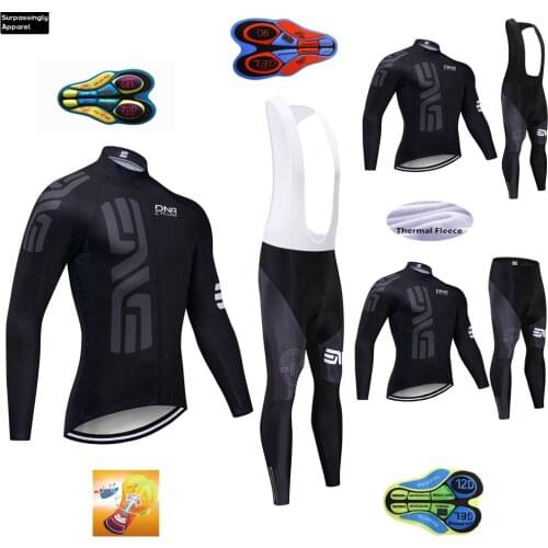 2019 Black TEAM Winter Thermal Fleece Cycling Jersey Bike Pants Set Mens Ropa Ciclismo 20D Bicycling Maillot Culotte Wear