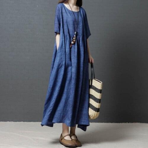 2020 Time-limited Women Dress Zanzea Vadim Han Edition Women Summer New Large Size Ladies Fashion Comfortable Long Ramie Dress