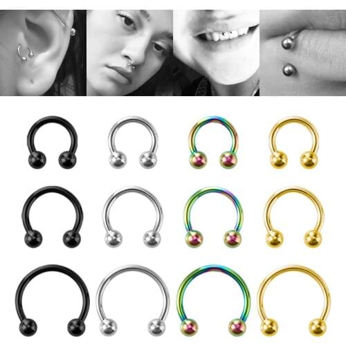 3PCS Smiley Bar BCR Circular Barbell Septum Piercing Nose Rings Horseshoe Hoop Punk Earring Eyebrow Tragus Lip Piercing Ring 16G