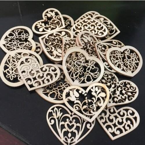 30pcs Rustic Wood Heart Shaped Wooden Embellishments Wood Hearts Ornament Hanging Crafts for Valentines Day Wedding Party Decor