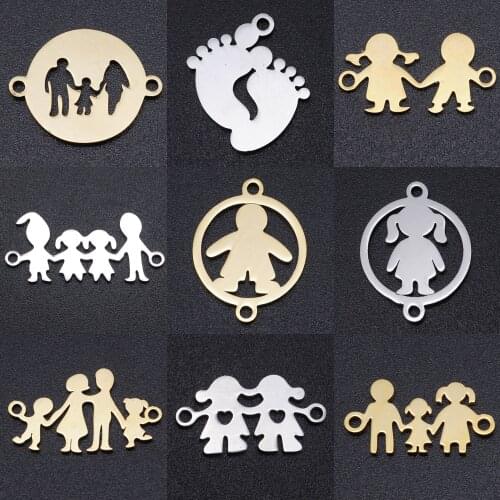 5pcs/lot Family DIY Charms Wholesale 100% Stainless Steel Dad Mom Boy Connectors Charm Girl Sisters Brothers Jewelry Pendant