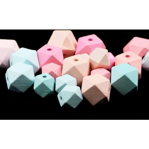 HGKLBB 10pcs Natural Wooden Beads Geometric Faceted Mixed Colorful Lead-free Wood Spacer Beads For Jewelry Making bracelet DIY