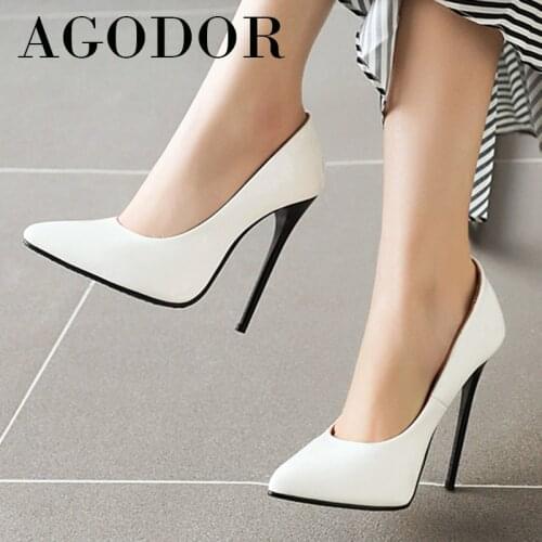 AGODOR 2021 Spring Women Shoes Extreme High Heels Stiletto Heel Party Pumps Pointed Toe Ladies Footwear Sexy White Plus Size 48