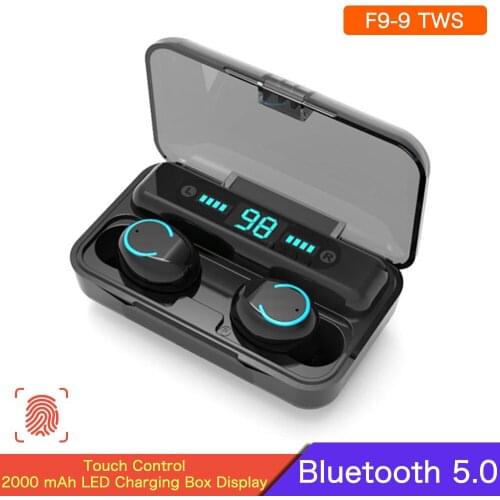 F9-9 TWS Wireless Headphone Touch Control Bluetooth 5.0 Earphones HIFI Bass Stereo Noise Canceling Earbuds LED Display With Mic