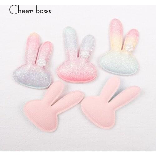 Cheer bow Glitter Patches White Pink Rabbits Stick on Apparel Sewing Patch DIY Handmade Material For Clothing Accessories 10pcs