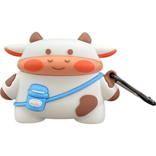 Bluetooth Earphone Case for Airpods 1 2 Cute Silicone Case for Airpods Accessories Protective Cover with Keychain Backpack Cow